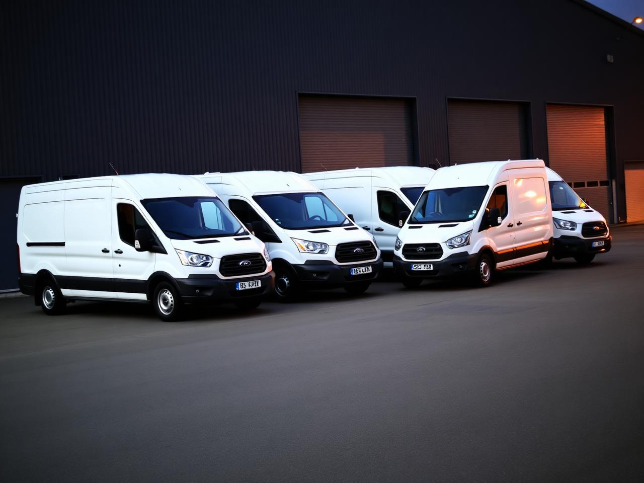 Beschriftete Transporterflotte vor der Halle von StarFolierung in Kaarst